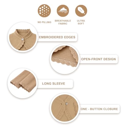 Lilax Baby Girls' Knit Long Sleeve Button Closure Bolero Cardigan Shrug (3-6 Months, Camel)
