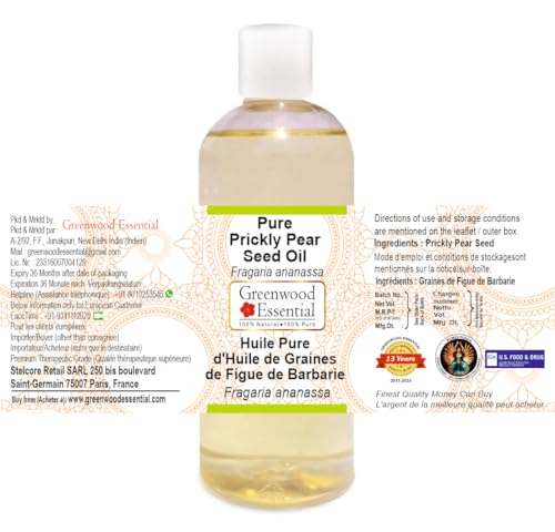 Image of Greenwood Essential Prickly Pear Seed Oil (Opuntia ficus-indica) | Infused | Pure | Non-Sticky | Lightweight | For Facial Care | Natural | Men & Women | 200ml