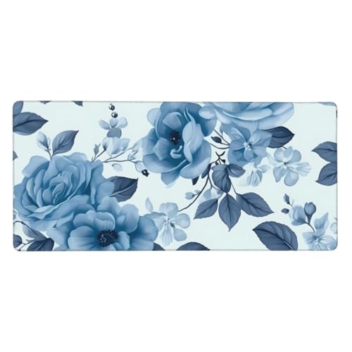Grand tapis de souris bleu et rose 80x40 cm avec bords cousus pour bureau
