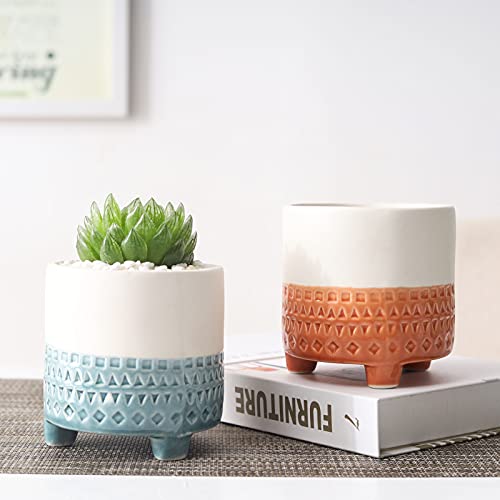 Efispss 4 Inch Succulent Pot With Drainage Hole- Half Glazed With Three Legs, Smooth Ceramic Flower Pot For Plant Cactus, Indoor Outdoor Decor For Garden And Home- 3 Pack… #TOP3