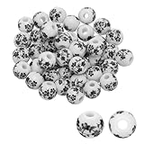 PATIKIL 50 Pcs Cuentas De Cerámica Para Hacer Joyería, 10mm Cuentas De Porcelana Estampadas Con Flores Suministros De Abalorios Hechos A Mano Para Arete Collar Pulseras, Floral Negro