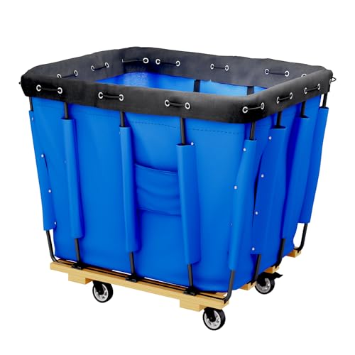 biosplot 16 Bushel Commercial Laundry Cart with Wheels, 566L Blue Vinyl Basket Bulk Truck, Heavy Duty Rolling Laundry Basket Organizer, Industrial Hamper, 41.3" L X 28.9" W X 37.8" H, 600 lb Load