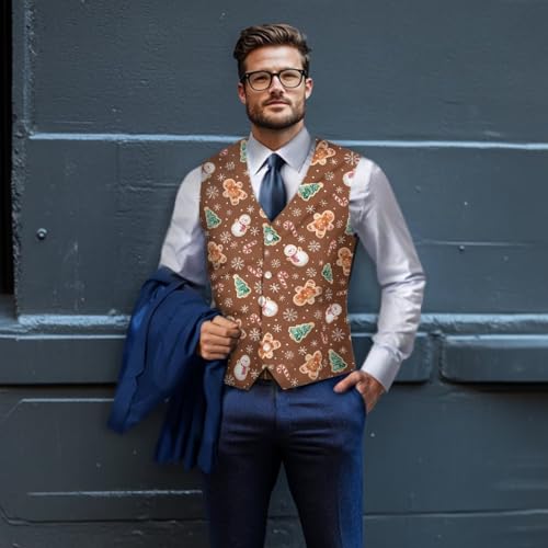 Christmas Vest for Men Big and Tall Suit Vest Waistcoat with Button3