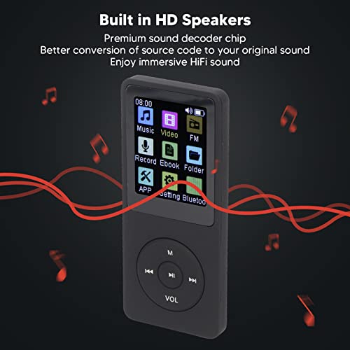 MP3 Player with Bluetooth 5.0, Bluetooth MP3 Player 1.8 Inch Color Display Built in Speaker Electronic Book Reader Recorder Pocket Music Player