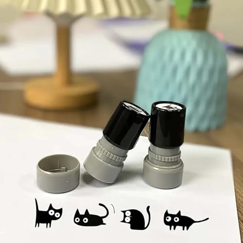 4PCS Cat Pattern Self Inking Stamps Set Round Halloween Cat Design with Black Ink, Mini Kitten Stamps for Cards Treat Bags Scrapbooking Crafts, Great Teacher Rewards & Journal Decor - Image 7