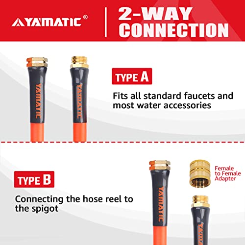 YAMATIC Female to Female Short Garden Hose 5/8 in x 10 ft, 2 in 1 Dual Use Heavy Duty Leader Hose with Solid Brass Connector, All-Weather Water Hose, Burst 600 PSI