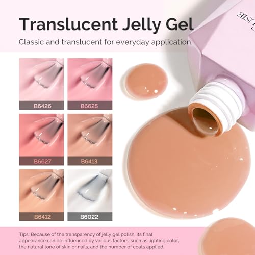 Image of MelodySusie Jelly Gel Nail Polish Set,6PCS Milky or Jelly Texture,Nude Pink Colors Soak Off UV LED Light Cure or Salon Manicure and Nail Art DIY at Home 15ML