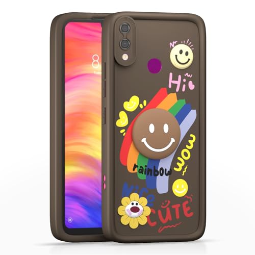 Image of Pikkme Back Cover for Redmi Note 7 / Note 7 Pro /Note 7s | Soft Silicone| Cute Rainbow Smile & 3D Cartoon Flower Design | Shockproof Raised Camera Protection Bumper Case (Brown)