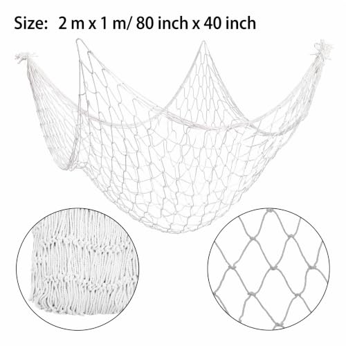 Image of TOPZEA 4 Pack Fish Net Decorative 80 x 40 Inch, Natural Cotton Fishing Net Wall Hanging Fishnet Decorations for Mermaid, Pirate, Nautical, Hawaiian, Under The Sea Themed Party Supplies, Beige