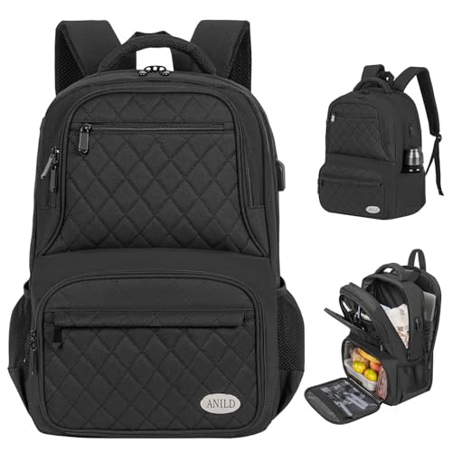 Image of ANILD Lunch Backpack, 17 Inch Laptop Backpack with Insulated Cooler Compartment for Men Women, Travel Work Computer Backpack
