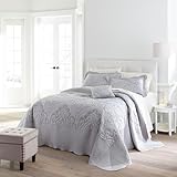 BrylaneHome Bedding Lightweight All Season Modern Amelia Quilted Damask Oversized Ultra Soft Bedspread - Queen, Grey