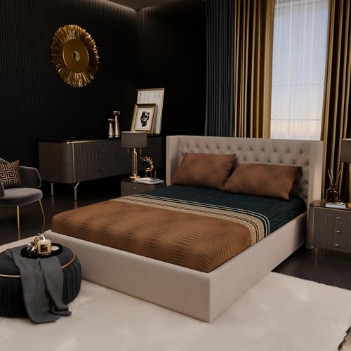 Image of Stoa Paris 100% Bamboo Cotton King Size Fitted Bedsheet with 2 Pillow Covers, 200TC Bedding Set, Breathable, All-Season Comfort, Home Decor, Imperial Grandeur - Amazonite Splendour(182cmx198cm+30cm)