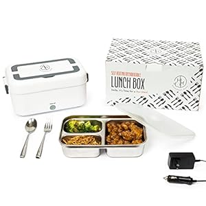 Battery Powered Lunch Box for Work With 35 Minutes of Heating Capability – Comes With a Reusable Fork & Spoon