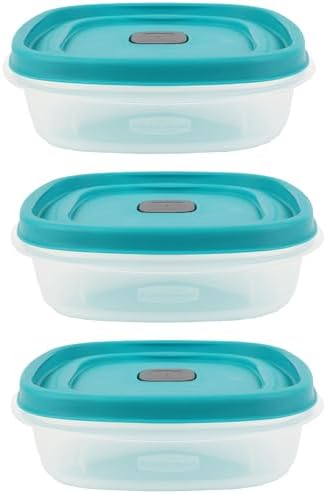 Bundle Rubber maid Food Storage Containers 3 Cup Food Storage Containers 7 Peice Set, Teal Easy Find Lids, 3 Containers, 3 Lids Chalk Pen And Chalk Labels