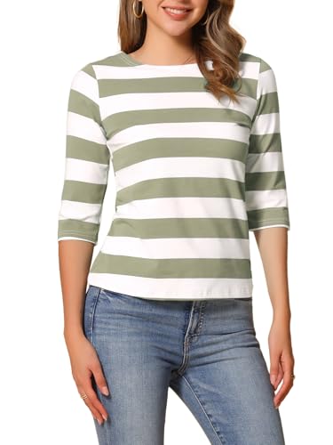 T-shirt rayé à manches coudes pour camoufler les bras avec style col bateau Allegra K taille S