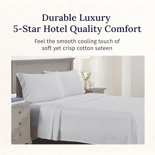 California Design Den Natural 100% Cotton Sheets Queen Size Set - Luxury 600 Thread Count Sateen Queen Sheets Deep Pocket, Fully Elasticized, Crisp, Cool & Durable Hotel Quality Bedding - Light Silver