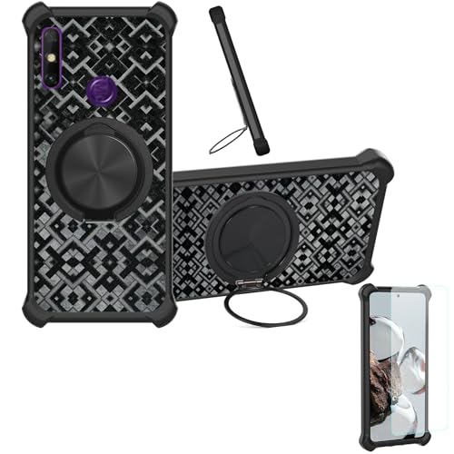 Image of Case Compatible for Huawei Ascend Mate7 Phone Case Cover [with 1* Tempered Glass Screen Protector] Hybrid Case[360°Ring Support, Magnetic] CX-16-HEI