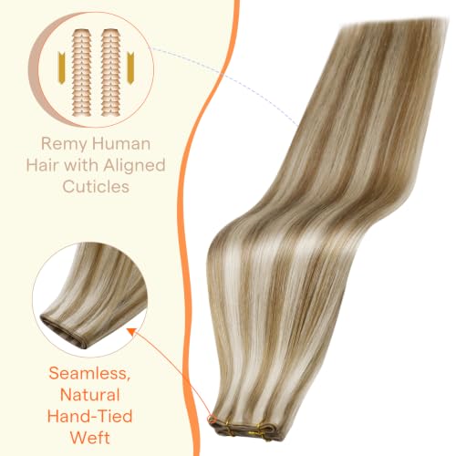 Image of Full Shine Wide Tape in Extensions Human Hair, 24 Inch 50g | Desert Blonde with Champagne Highlights, Silky Straight Hair Extensions with Remy Hair for Long Hairstyles and Smooth Styling
