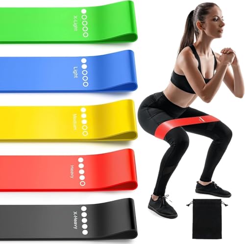Resistance Bands Set for Men and Women, Pack of 5 Different Levels Elastic Band for Home Gym Long Exercise Workout – Great Fitness Equipment for Training, Yoga – Free Carrying Bag (Multi-Colour)