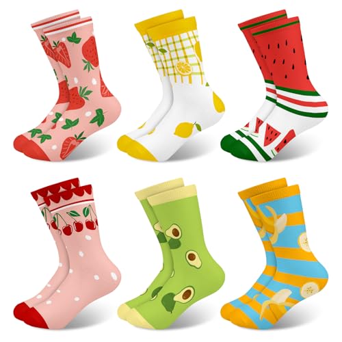 Chaussettes crew filles de 3 à 14 ans lot de 6 paires à motifs fruits colorés taille 25-38