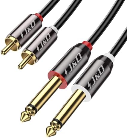 J&D 1/4 to RCA Cable, Gold Plated Copper Shell Heavy Duty 2X6.35mm TS to Dual RCA Stereo Audio Interconnect Cord for AV Receivers, Speakers, Home Audio Systems, Amplifiers, 3 Feet