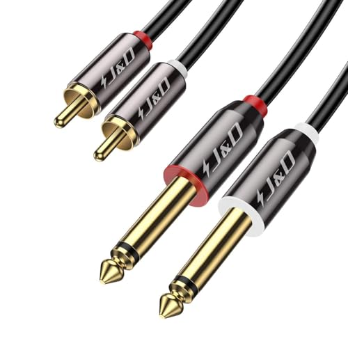 J&D 1/4 to RCA Cable Gold Plated Copper Shell Heavy Duty 2X6.35mm TS to Dual RCA Stereo Audio Interconnect Cord for AV Receivers Speakers Home Audio Systems Amplifiers 6 Feet