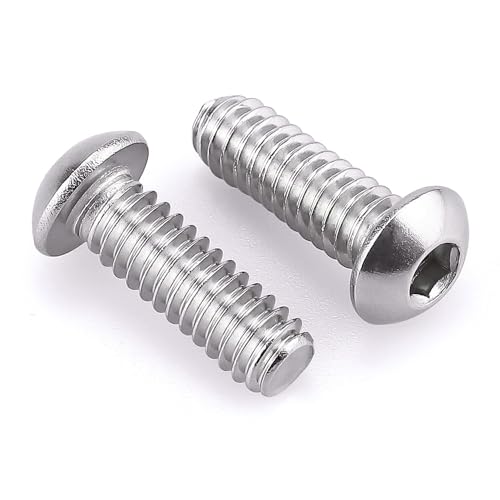 Image of 1 /4-20 x 3 /4 inch Button Head Socket Cap Bolts Screws, 304 Stainless Steel 18-8, Allen Hex Drive, Bright Finish, Fully Machine Thread, Pack of 30
