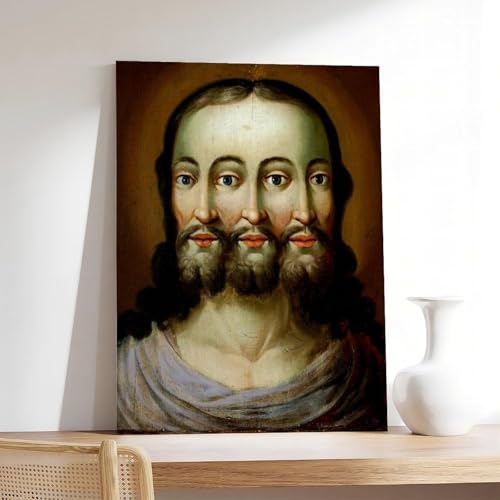 Impression sur toile de la Trinité Trifaciale de Jésus cadre 20x30 cm