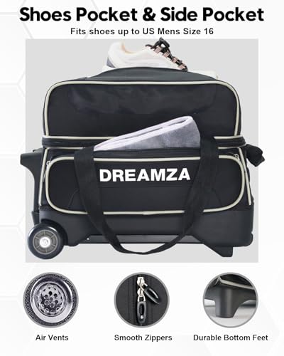 image for DREAMZA 2 Ball Bowling Bag with Wheels, Double Bowling Ball Bag 2 Ball