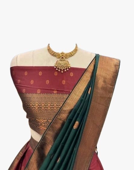Image of ZITON Women's Indian Traditional Kanjivaram Silk Pure Weaving Lehenga Choli Along With Dupatta And Blouse Piece, Half Saree (Unstitched)