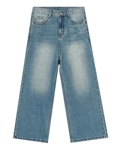 Men's Loose Fit Straight Leg Denim Jeans Baggy Wide Leg Plain Pants Trousers Carpenter Jean3