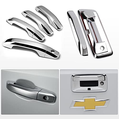 image for Tutor Auto Chrome Door Handles+Top Half Mirror Covers+Tailgate Cover (