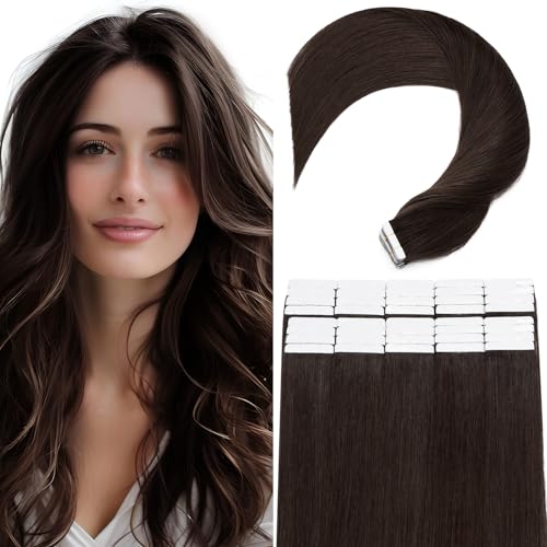 Tape in Human Hair Extensions 40 PCS Thick Volume 3g/pcs - Seamless Skin Weft 100% Real Natural Remy Hair Extension (#2 Dark Brown, 12 inches)