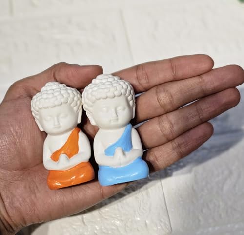 Image of Miniature Buddha Set of 2 for Home Decor Mini Garden Dollhouse Accessories Zen Figurines Resin Buddha Statues for Tabletop Office Shelf Gifting