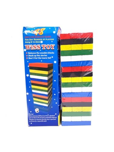 BLUECHOLON Torre de Bloques de Madera, 54 Piezas, 23x7x7 cm, Juego de Habilidad con Dado, para Todas Las Edades (Colores, 54 Piezas - 23x7x7 cm)