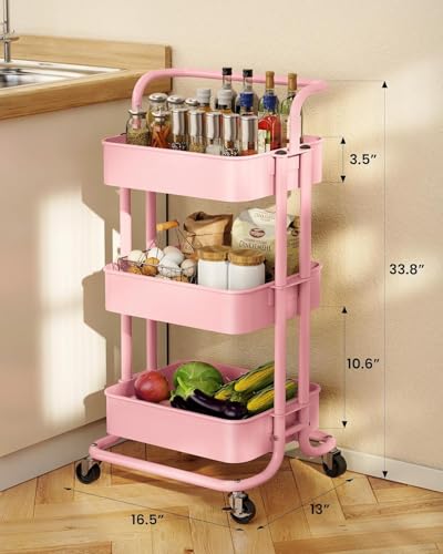 image for Pipishell 3 Tier Mesh Utility Cart, Rolling Metal Organization Cart wi