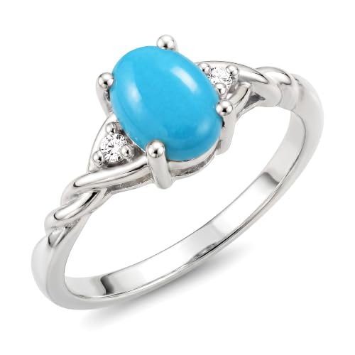 Image of Rylos Sterling Silver Classic Birthstone Ring - 7X5MM Oval Gemstone & Diamonds - Women's Jewelry, Sizes 5-10