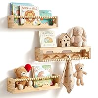 Wandregal Kinderzimmer 3er Set, Bücherregal Kinder Wand für Spielzeug Bilder und Bücher, 40cm Regal Schweberegal Holz Montessori Wandregale für Kinderzimmer Küche Spielzimmer Schlafzimmer Wohnzimmer