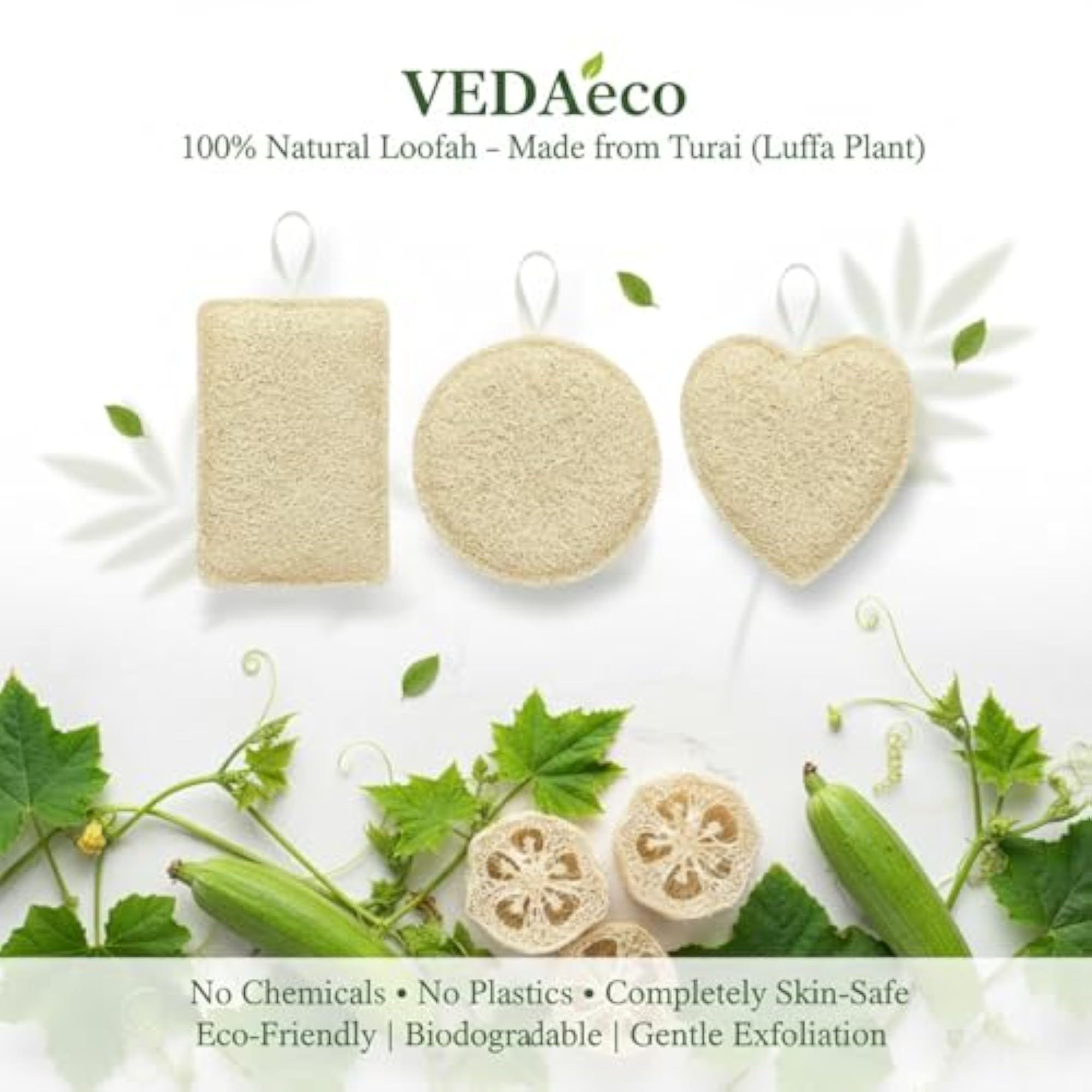 Natural Bath Loofah Sponge for Smooth & Healthy Skin, Pack of 3