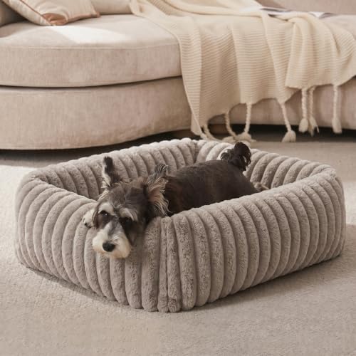 Image of FURTIME Dog Bed for Small Dogs, Washable Orthopedic Dog Bed with Removable Cover, Rectangle Soft Calming Sleeping Puppy Bed Durable Pet Cuddler with Anti-Slip Bottom