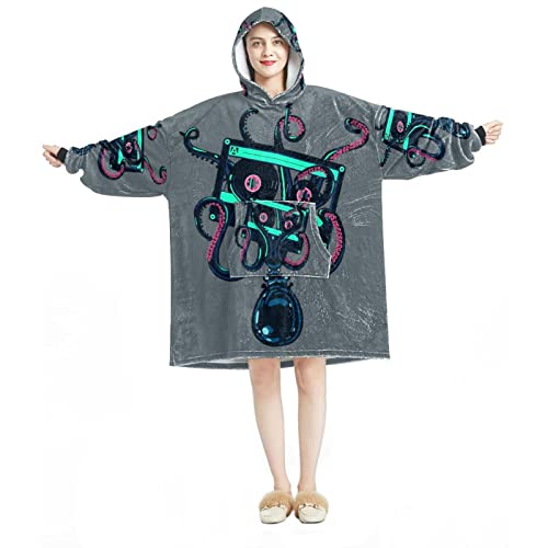 Sweat à capuche surdimensionné en flanelle avec motif poulpe audio pour adulte