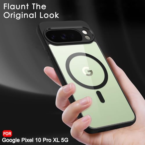 Image of TheGiftKart Hybrid Shockproof Back Cover Case for Google Pixel 10 Pro XL Compatible with MagSafe | Hard Back Cover Case for Google Pixel 10 Pro XL (PC & TPU, Transparent Clear Back, Black Sides)
