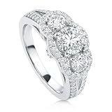 BERRICLE Sterling Silver 3-Stone Wedding Engagement Rings Split Shank Ring for Women, 0.8 Carat Round Cut Cubic Zirconia CZ