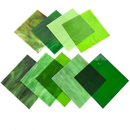 Wecrejoni 9 Sheets Variety Stained Glass Sheets,6 X 6" Cathedral Art Glass Variety Mixed Textures Glass Sheets For Stained Glass Projects, For Crafts (Green) #TOP5