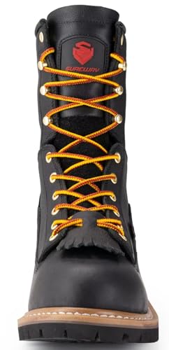 SUREWAY Men's 8" Waterproof Steel-Toe Logger Work Boot,Superior Oil/Slip Resistant,Thicker Full Grain Leather,Wedge Rubber Sole,EH Rated2