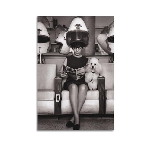 LGDSBHH Vintage Hair Salon Poster - Vintage Girl & Dog Art - Black & White Canvas - 12x18in (30x45cm) Unframed