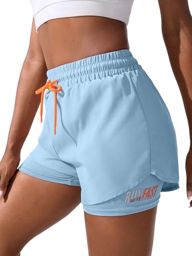 YOAKUKA Shorts femininos 2 em 1 para treino, academia, ioga, corrida, motociclista, tênis, saias, ro