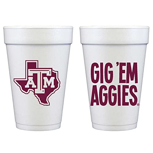 Officially Licensed Texas A&M University Logo / Gig 'Em Aggies Printed Foam Disposable Cups 16 oz - Insulated Coffee Cups 10 Pack - Cute Cup set for game day, Tailgating, Aggie Football Party Favors