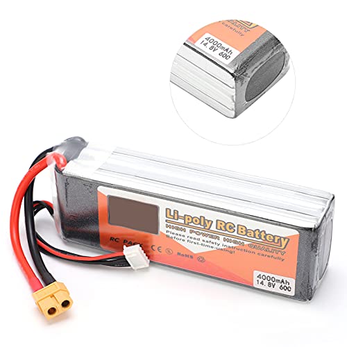 VGEBY Lipo Akku, Lipo Akku mit XT60 Stecker 14.8V 4000mAh 4S 60C Lipo Akku Pack mit XT60 Stecker RC Akku f&uuml;r RC Auto Boot Hubschrauber Drohnen
