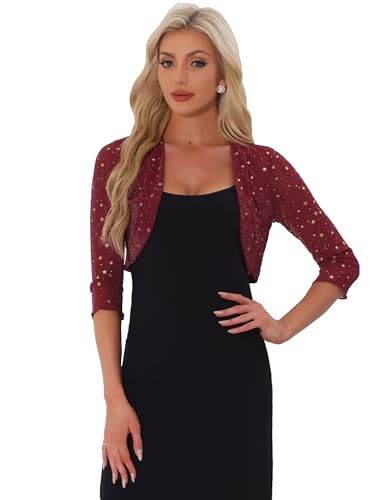 Image of Allegra K Star Mesh Cardigan for Women's Metallic Long Sleeve Party Crop Sheer Bolero Shrug